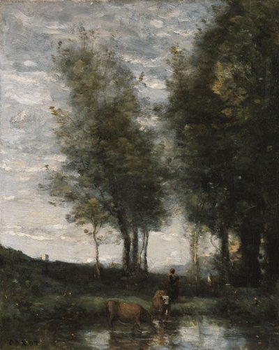 Der Teich, Kuhhirte von Jean Baptiste Camille Corot